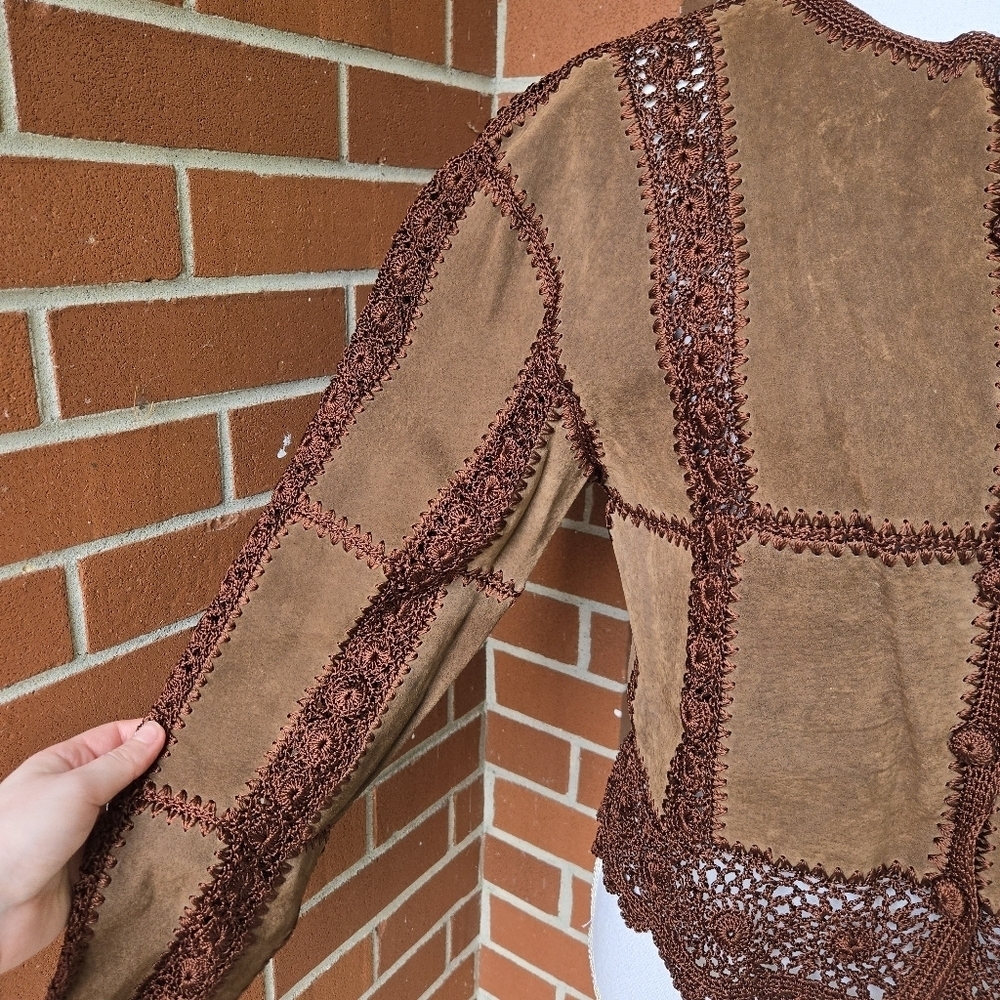 Vintage SMH Crochet Leather 2 Piece Jacket & Trouser Set - Picture 4 of 14